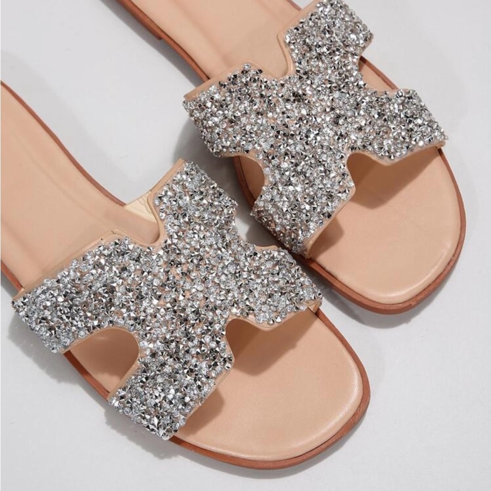 Silver Glitter Women's Slide Sandals